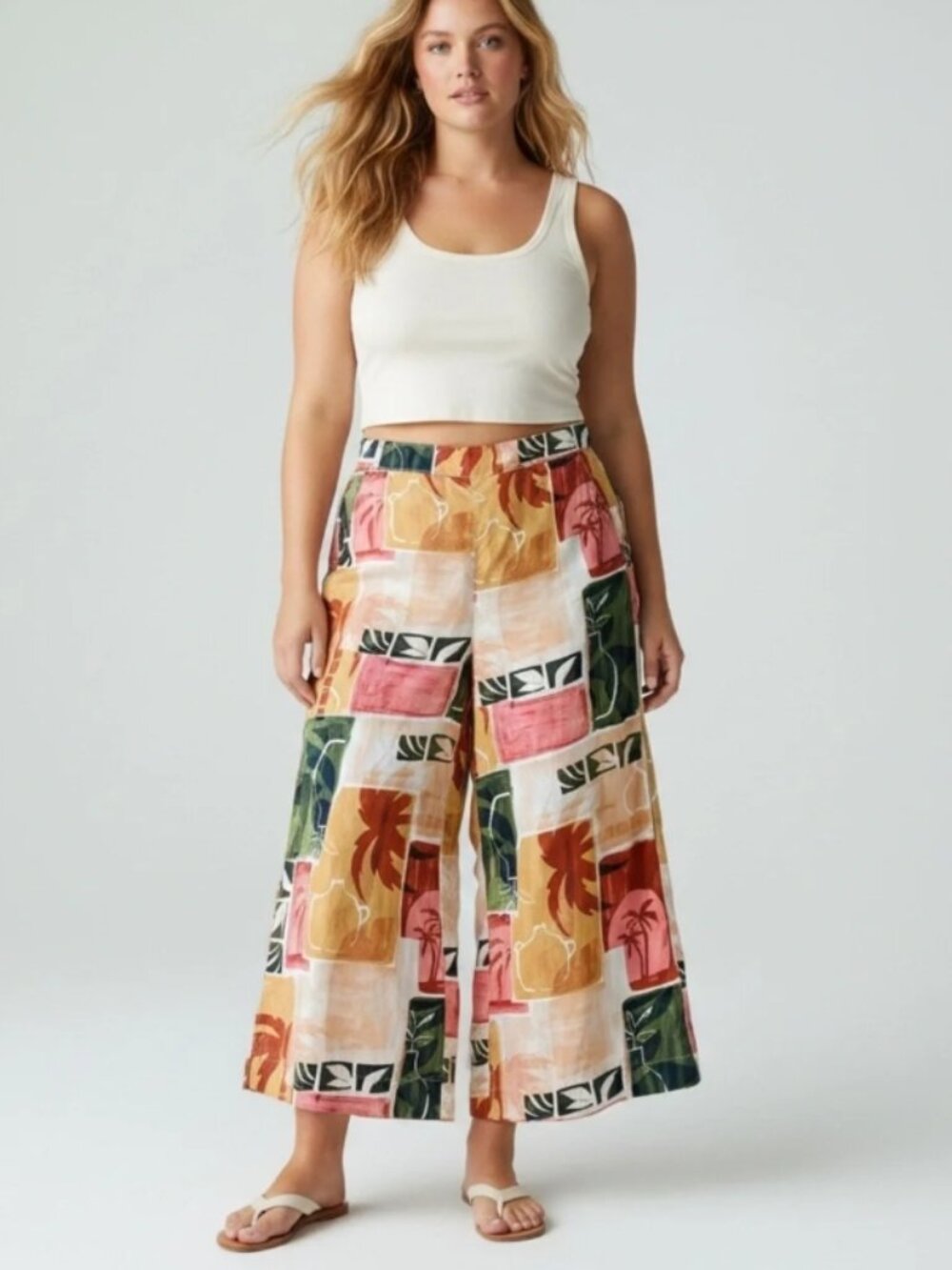 NWT NICOLE MILLER NEW YORK Tropical Printed Cropped Wide Leg Pants Lyocell